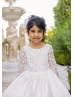 Sheer Long Sleeves Ivory Lace Satin Twinkle Flower Girl Dress